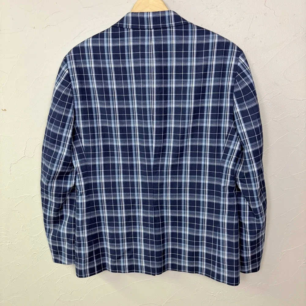 Lauren Ralph Lauren Cotton Blazer Mens 38S Blue Windowpane Plaid Sport Coat